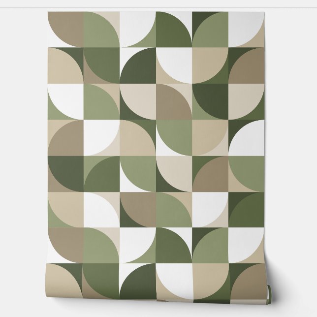 Papier Peint Beige Vert Carré Retro (Déroulement)