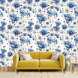 Papier Peint Belle fleur sauvage bleu clair