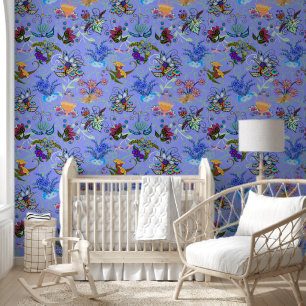 Papier Peint Belle Fleurs de Fairyland Bleu Grande Répétition