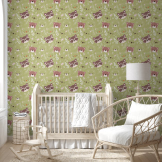 Papier Peint Belle forêt Animaux Motif vert