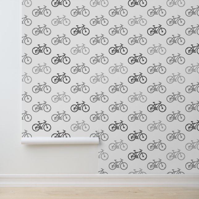 Papier Peint Bicyclettes noir blanc gris design (Application)