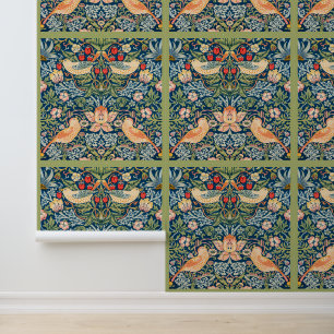 Papier Peint Bijou et plumes Maximalistes Gris Bleu Olive