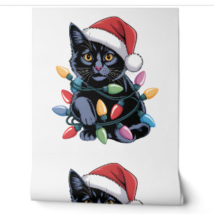 Papier Peint Black Cat lumières Noël Amoureux des chats amusant