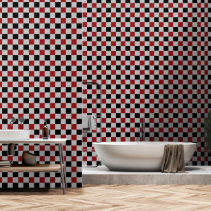 Papier Peint Black Grey et Red Check