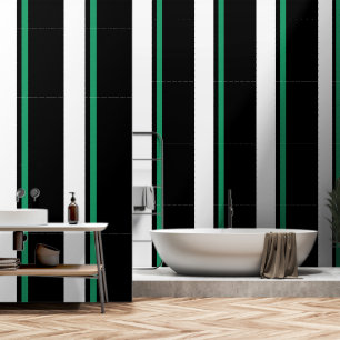 Papier Peint Blanc + Vert Bande Noire