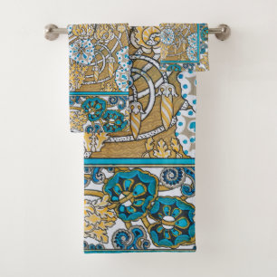 papier peint bleu art nouveau cyclamen