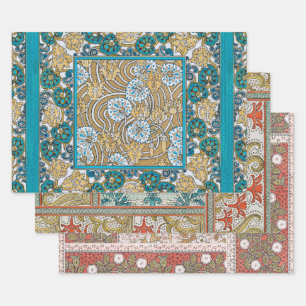 papier peint bleu art nouveau cyclamen