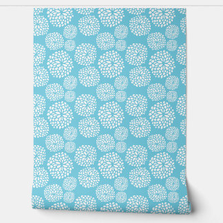 Papier Peint Bleu avec Fleurs blanches
