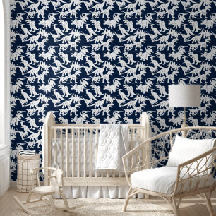 Papier Peint Bleu Blanc Dinosaure bébé Garçon Peau et Bâton