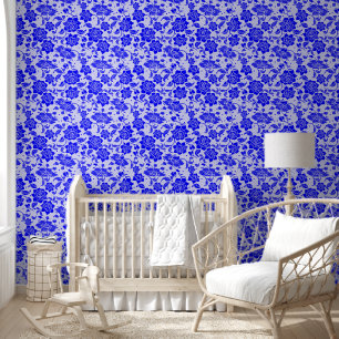 Papier Peint Bleu blanc fleur miel peigne et bâton