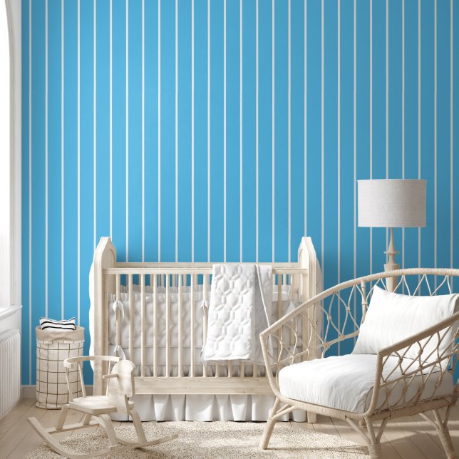 Papier Peint Bleu Blanc Rayures Épingles Minimal De Base (Enfants)