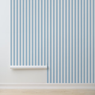 Papier Peint Bleu ciel et blanc rayures verticales classiques