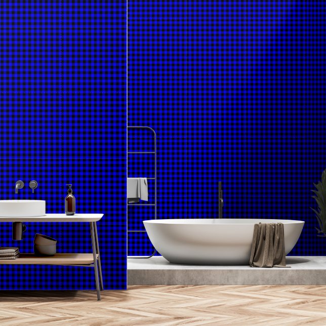 Papier Peint Bleu Cobalt Un Pouce Large Buffle Plaid (Salle de bain)