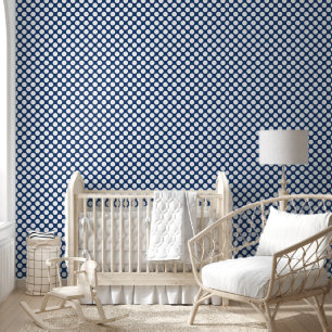 Papier Peint Bleu de marine rétro avec Pois blancs