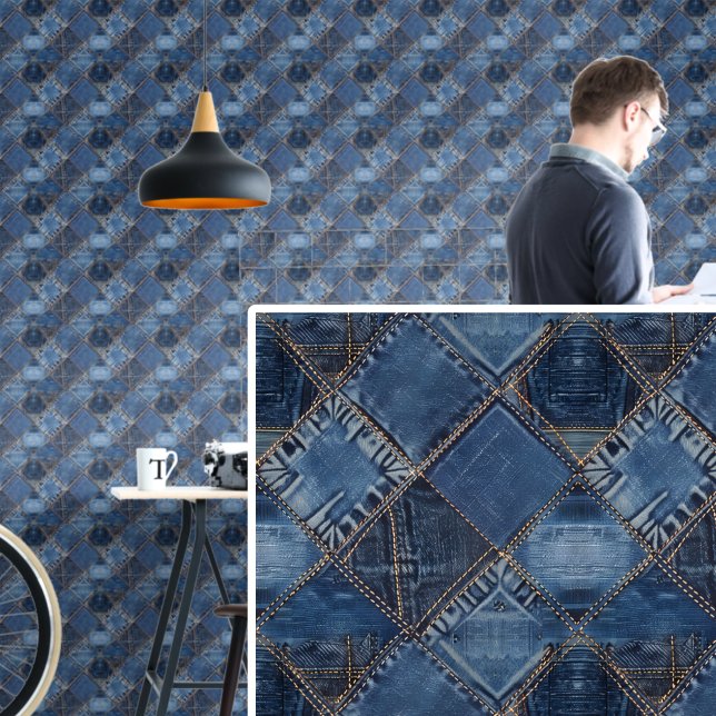 Papier Peint Bleu Denim Patches Look Illusion (Créateur téléchargé)