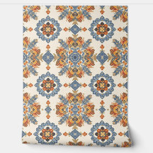 Bleu et Terracotta Floral Méditerranéen Vintage