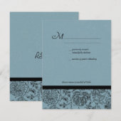 Papier peint bleu Fleur Mariage Cartes RSVP (Devant / Derrière)