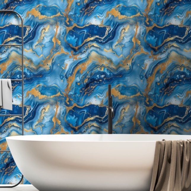 Papier Peint Bleu foncé et doré marbré (Créateur téléchargé)