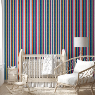 Papier Peint Bleu framboise Orange Jaune Blancs Motif