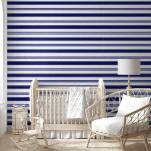 Papier Peint Bleu marin et Blancs (grande échelle)