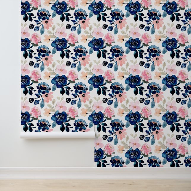 Papier Peint Bleu minuit et rose  (Application)