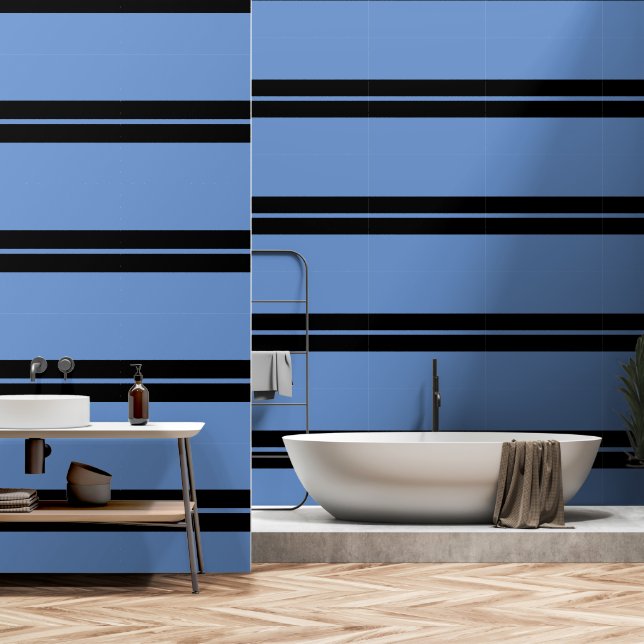 Papier Peint Bleu Noir Et Doux Bleu Horizontal Bande (Salle de bain)