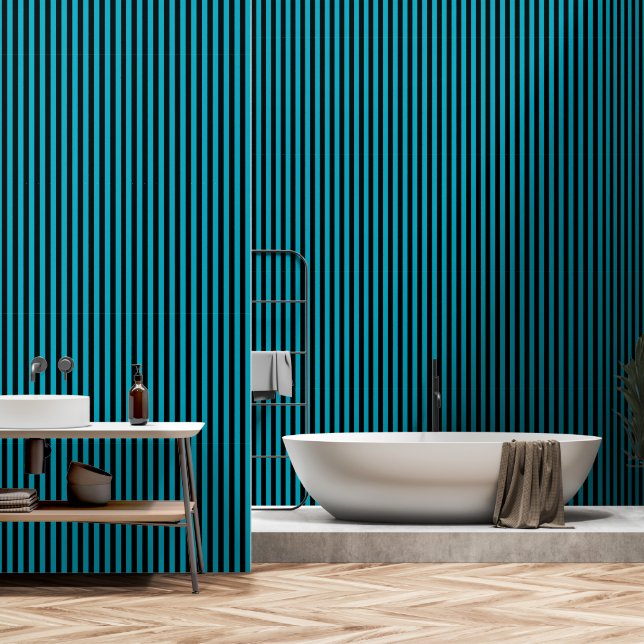 Papier Peint Bleu Noir Et Turquoise (Salle de bain)