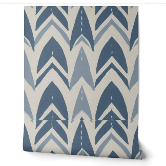 Papier Peint Bleu Poussiéreux Batik Côtière Parang Chevron Géom