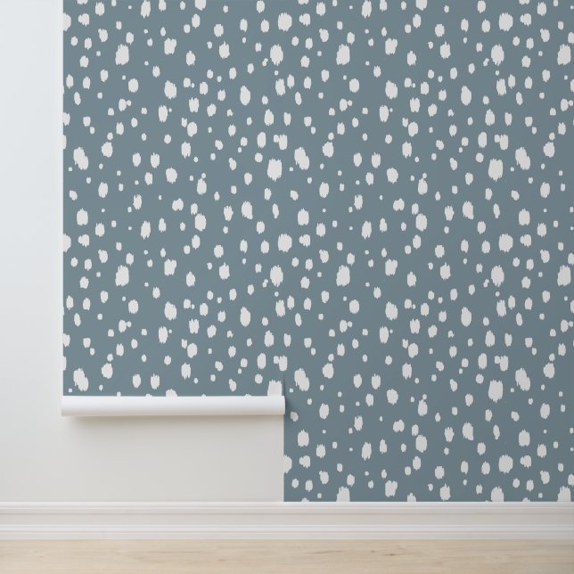 Papier Peint Bleu poussiéreux et points abstraits blancs (Application)