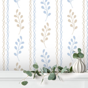 Papier Peint Bleu Tan Taupe Élégant Feuil Moderne Floral
