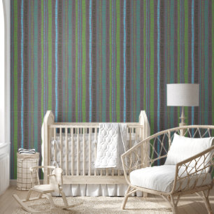 Papier Peint Bleu Vert Biologique Bleu Vertical Stripes Boho