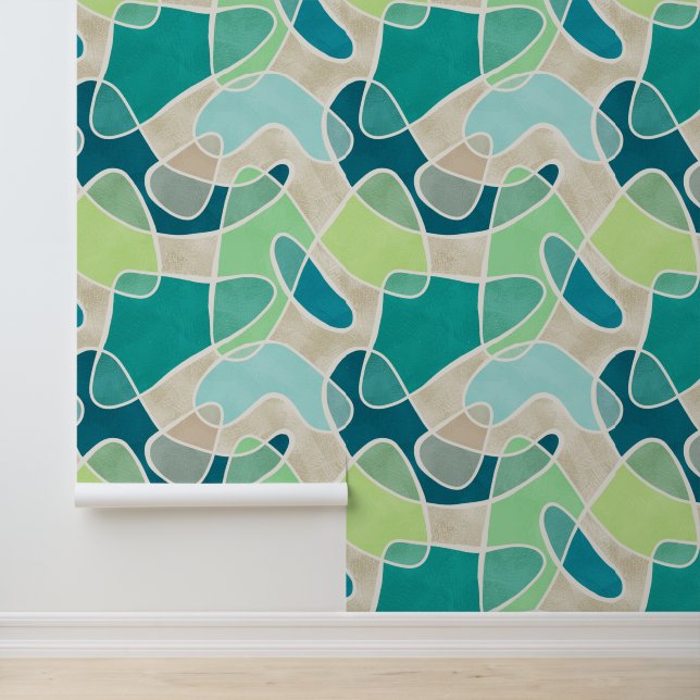 Papier Peint Blobs superposés Abstraits, Turquoise, Turquoise,  (Application)