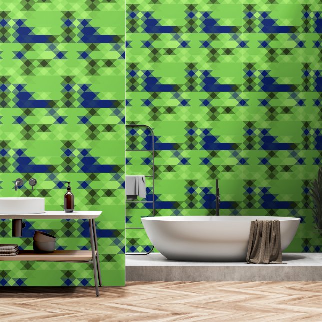 Papier Peint blue and green geometric pattern (Salle de bain)