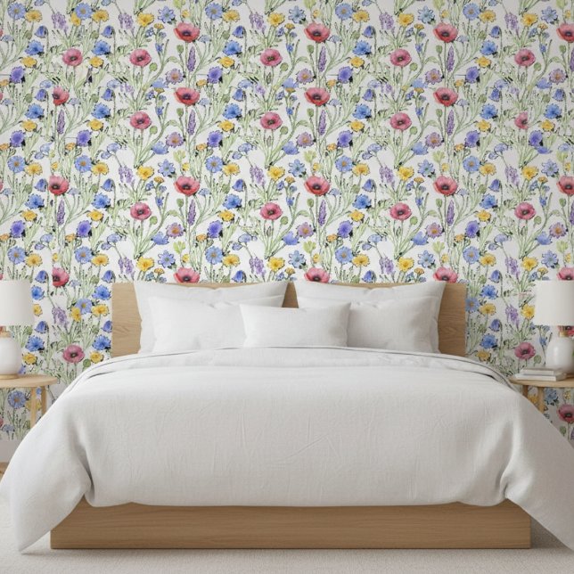 Papier Peint Blue Purple Red Watercolor Wildflower (Créateur téléchargé)