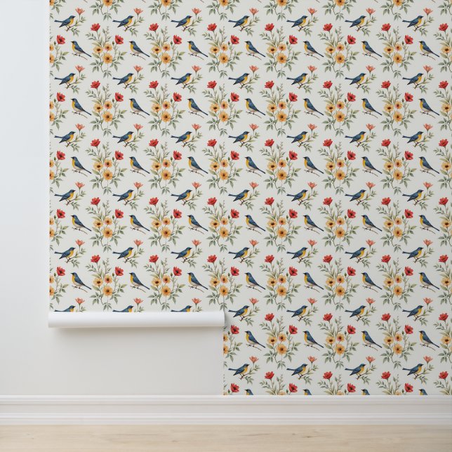 Papier Peint Bluebirds et Fleurs (Application)