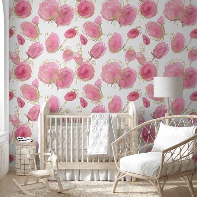 Papier Peint Blush Floral Roses et Gold Girl Nursery (Enfants)