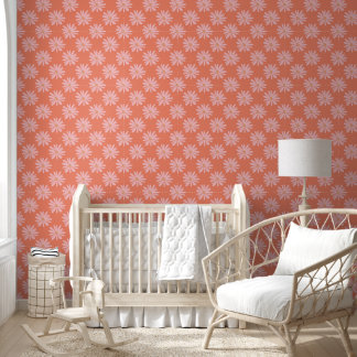 Papier Peint BOHO Chic Daisy Motif Saumon Peach Retro Floral