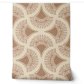 Papier Peint Boho Géométrique Texturé Soleil Éventail - Marron