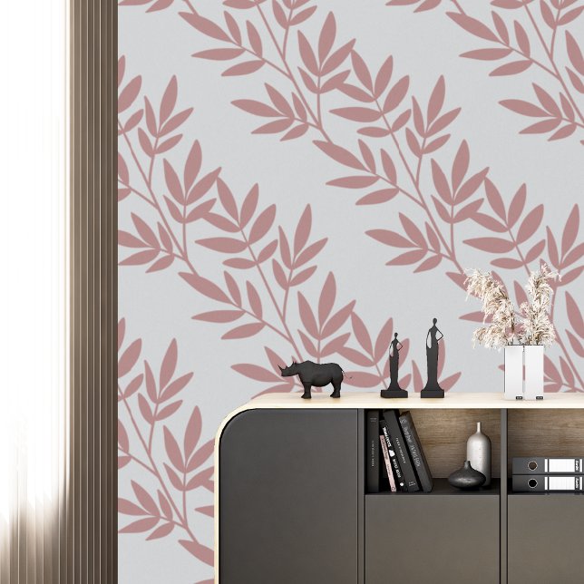 Papier Peint Boho moderne Elegant Mauve Leaf Motif gris clair (Créateur téléchargé)