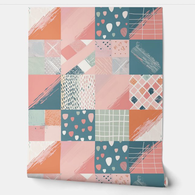 Papier Peint Boho Pastel Patchwork Motif sans couture (Déroulement)