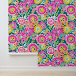 Papier Peint Boho style fleurs roses