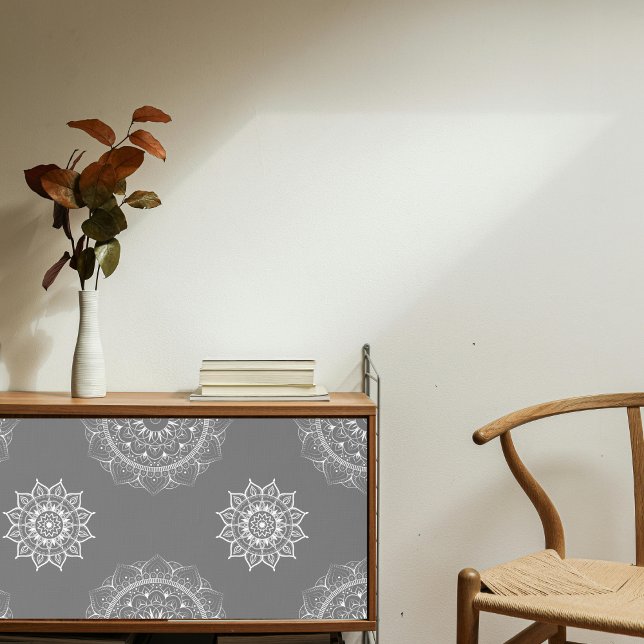 Papier Peint Boho Stylish Gris Et Blanc Mandala Motif (Créateur téléchargé)