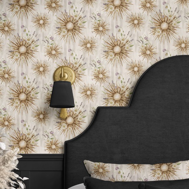 Papier Peint Boho Sunburst et Lavender Floral beige (Créateur téléchargé)