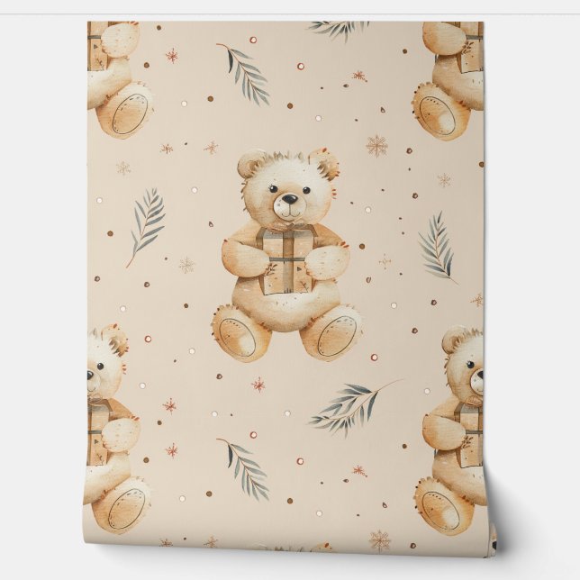 Papier Peint Boho Teddy Bear Motif Baby Nursery Room (Déroulement)