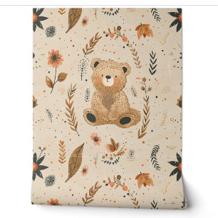 Papier Peint Boho Teddy Bear Motif Baby Nursery Room