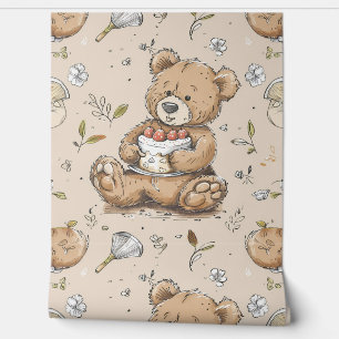 Papier Peint Boho Teddy Bear Motif Baby Nursery Room