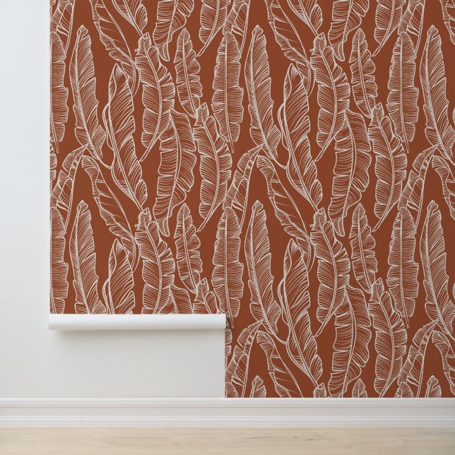 Papier Peint Boho Terracotta Banana Feuilles Imprimer (Application)