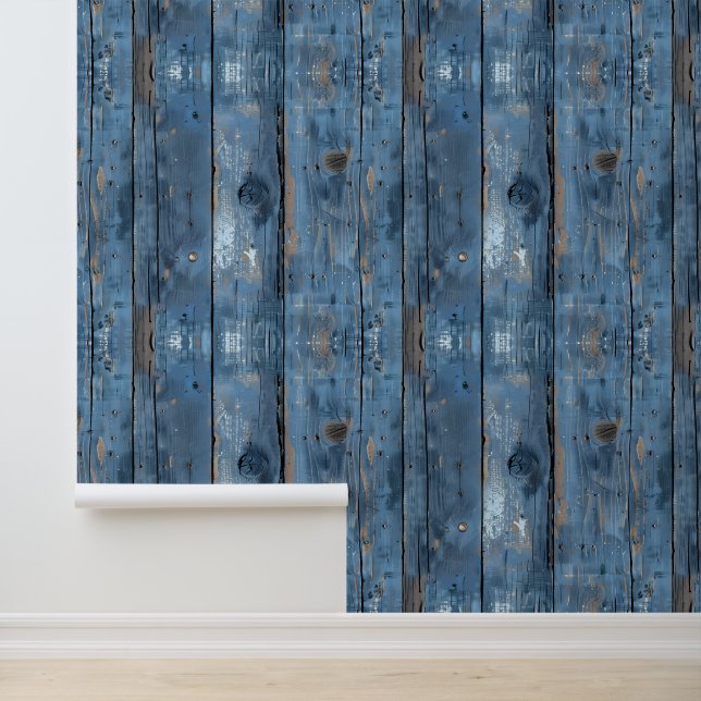 Papier Peint Bois Bleu Rustique (Application)