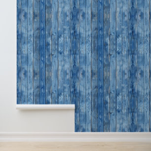 Papier Peint Bois Bleu Rustique