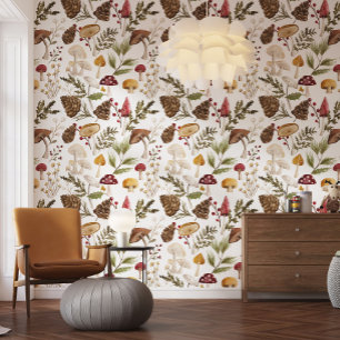 Papier Peint Bois rustique Aquarelle Woodland Forêt de champign